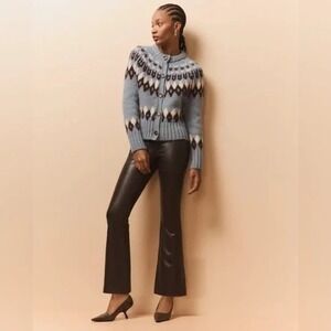 VERONICA BEARD Carson Vegan Leather Flared Pants Brown Size 27 High Waisted Chic